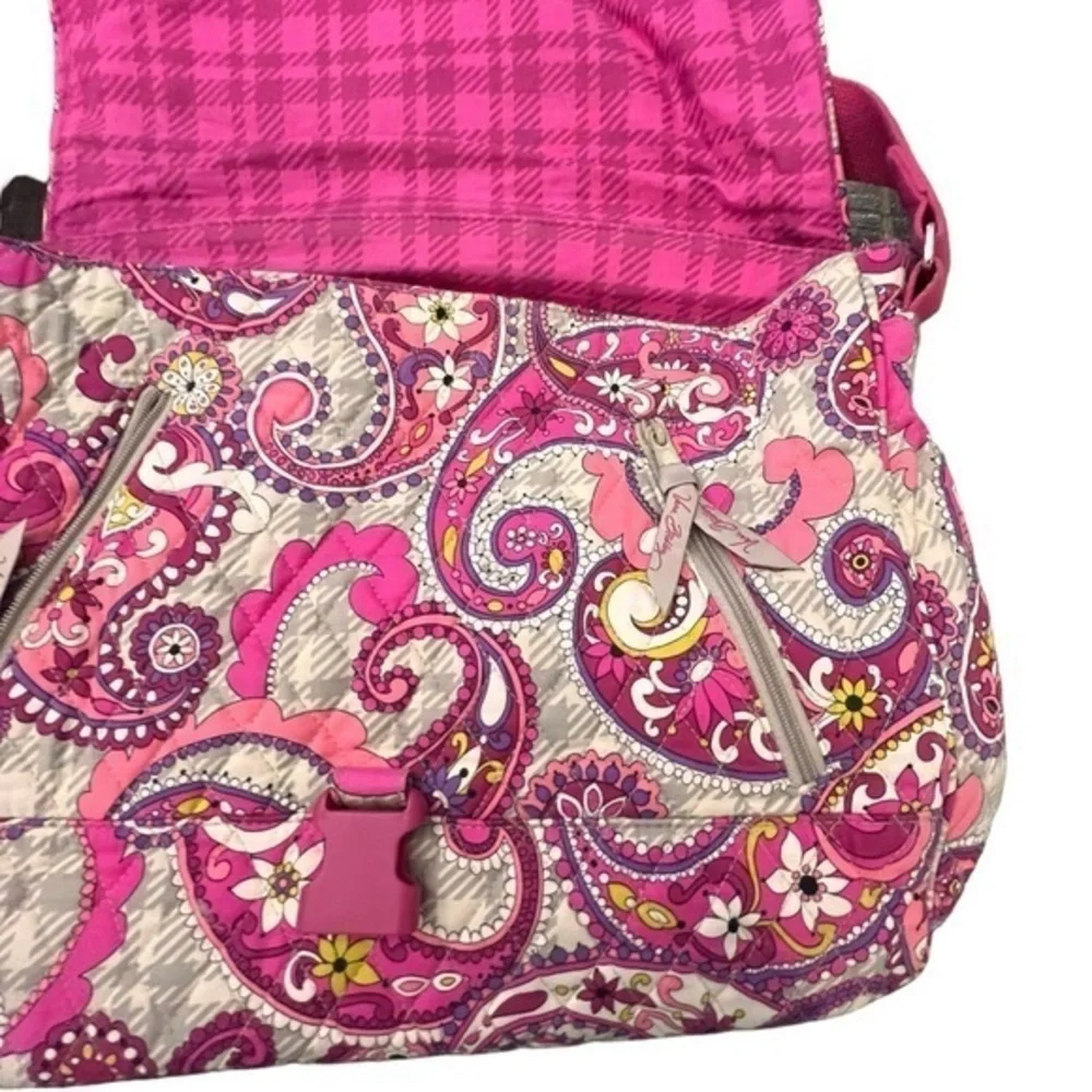 Vera Bradley Messenger Cross‎ Body Bag Pink Paisley Meets Plaid Retired Laptop